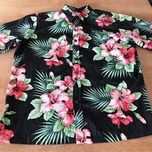 Bishop Street Hawaiian Shirt Men XL Green Floral Button Up Pocket Short Sleeve